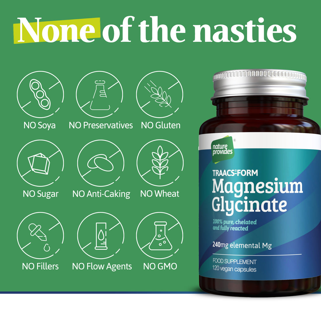 مغنيسيوم جليسينات نقي / بيسجليسينات (شكل TRAACS®) صنع في المملكة المتحدة