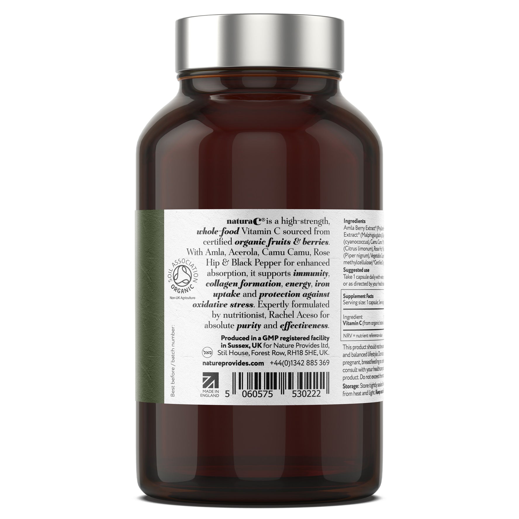 naturaC® | فيتامين سي عضوي كامل الغذاء (225 ملغ) 90 كبسولة