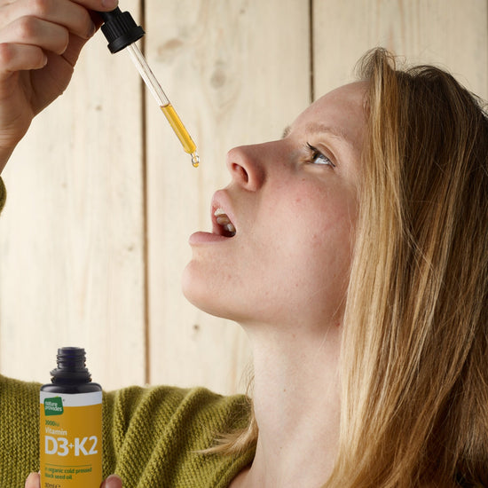 Liquid Vitamin D3 (3000IU) & K2 (MK - 7, 100% trans) in Organic Black Seed Oil / Nigella Sativa - 30ml - Nature Provides