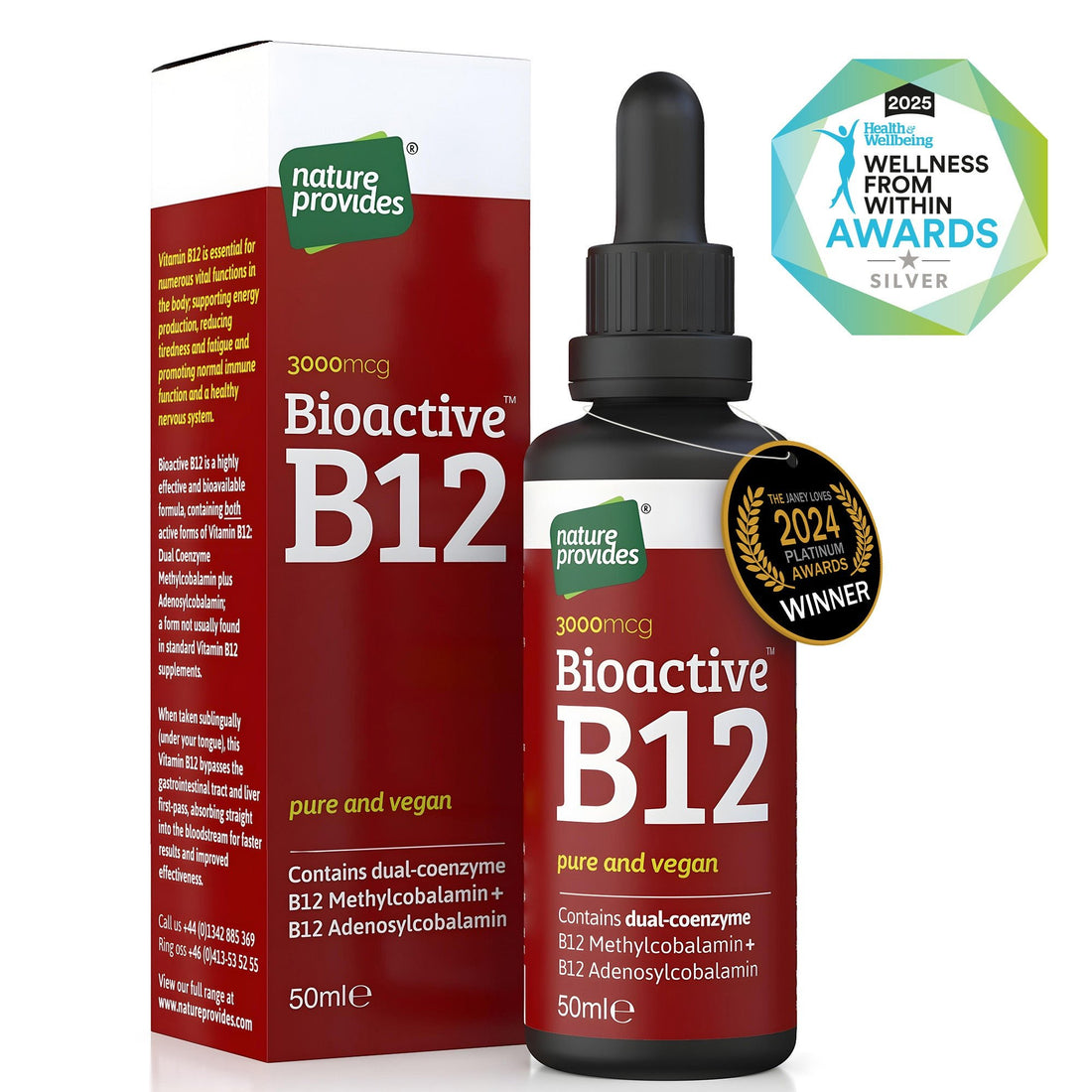 Nature Provides Liquid Vitamin B12 (Bioactive B12, 3000 mcg) Made in the UK - 50ml - Nature Provides