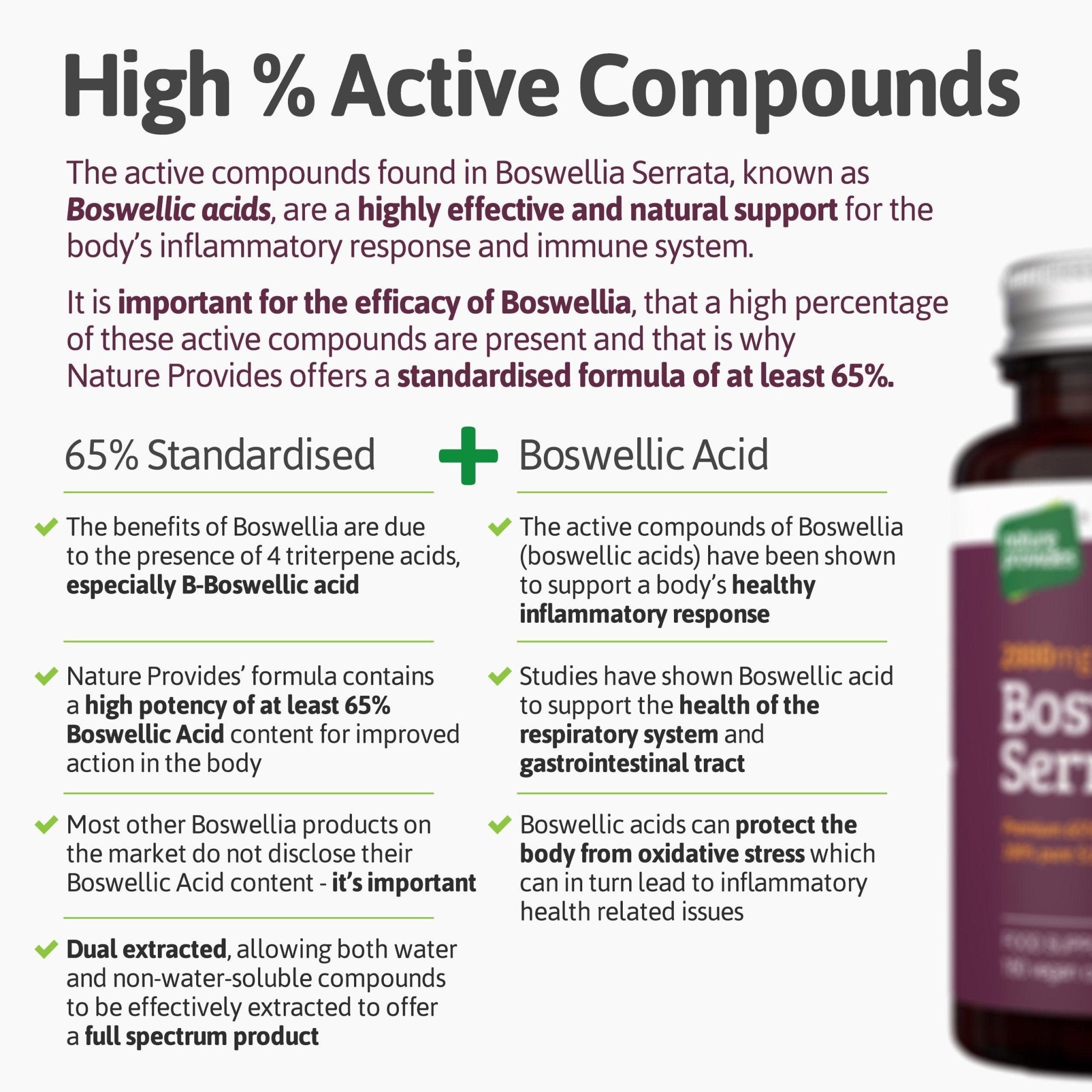 Boswellia Serrata 5:1 Extract 2000mg | 65% Standardised Boswellic Acid - 180 Vegan Capsules - Nature Provides