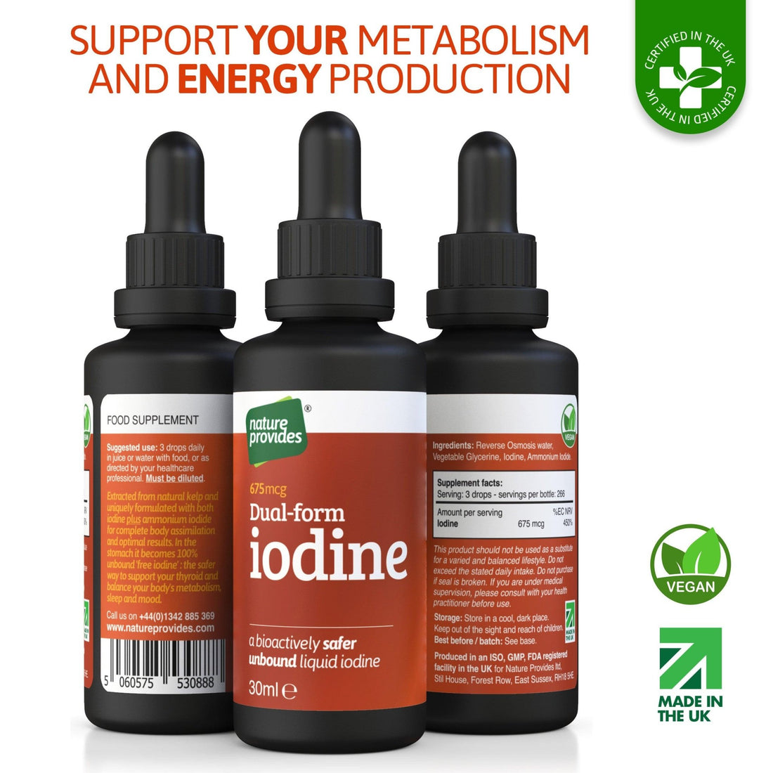 Dual-Form Iodine (675mcg) Extracted From Natural Kelp - 30ml - Nature Provides
