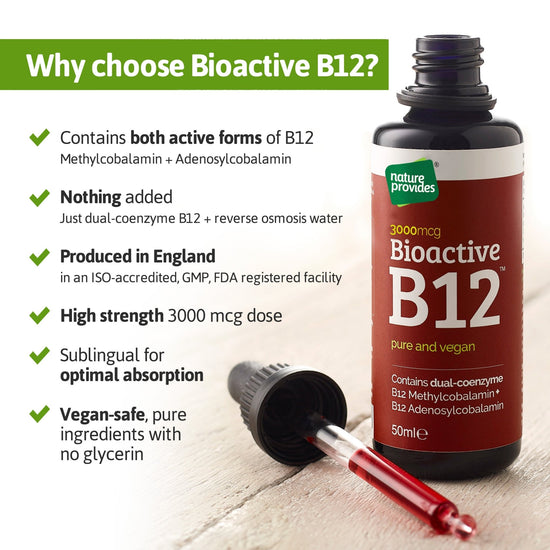 Nature Provides Liquid Vitamin B12 (Bioactive B12, 3000 mcg) Made in the UK - 50ml - Nature Provides