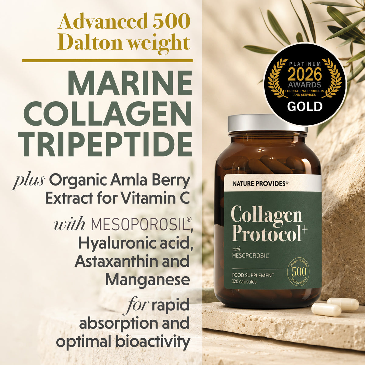 Collagen Protocol+ 500 Da Marine Collagen with Organic Vitamin C - 120 Caps